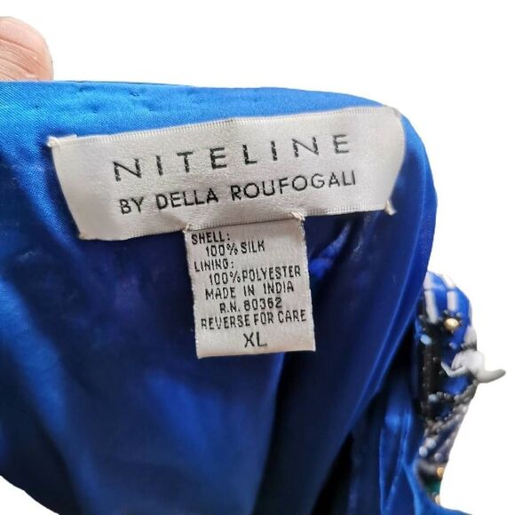 Vintage Blue Silk Beaded Jacket with Geometric Pattern | Niteline by Della Roufo - Picture 6 of 6